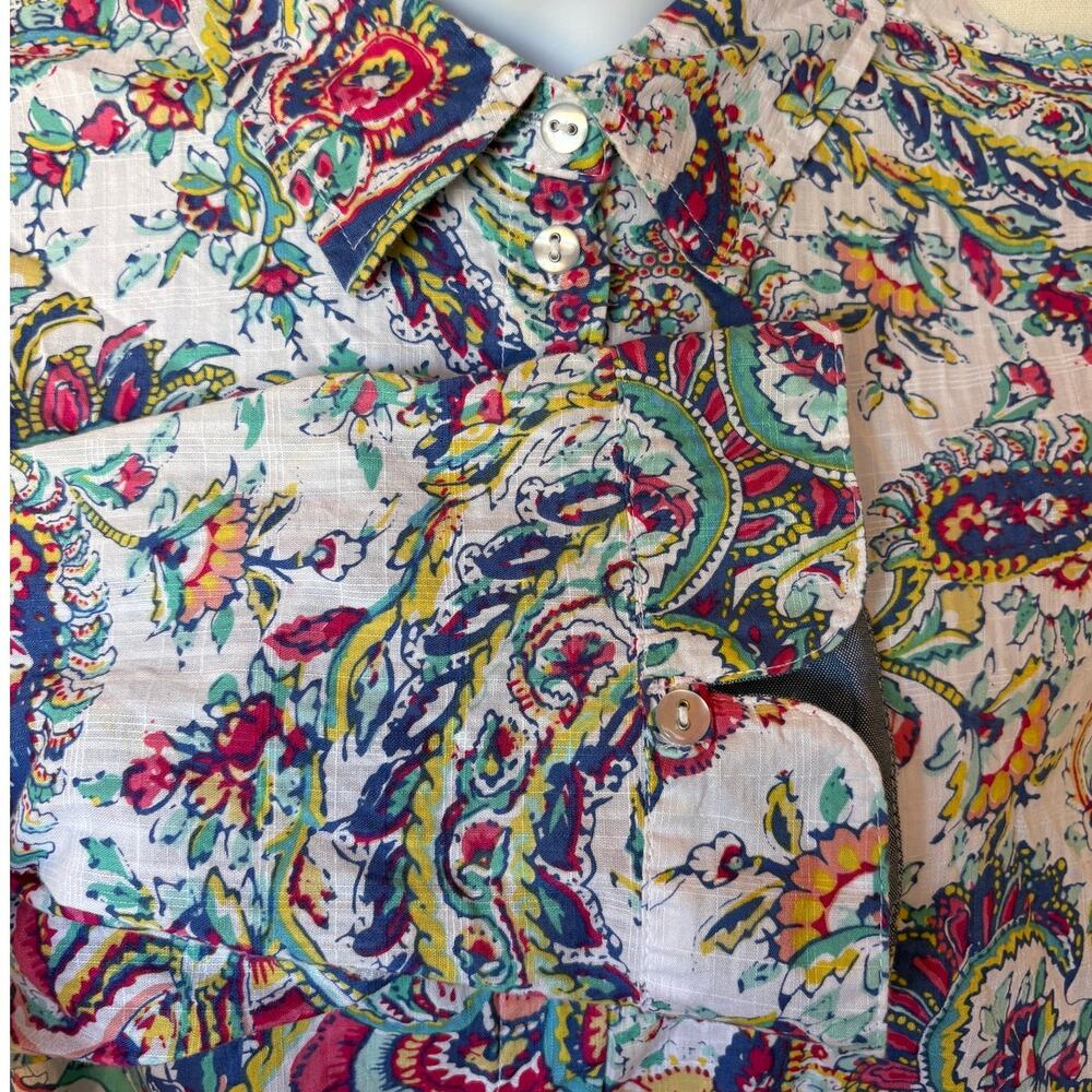 Allison Daley Plus Textured Cotton Paisley Button Up w Chambray Trim size 22W - Picture 9 of 12
